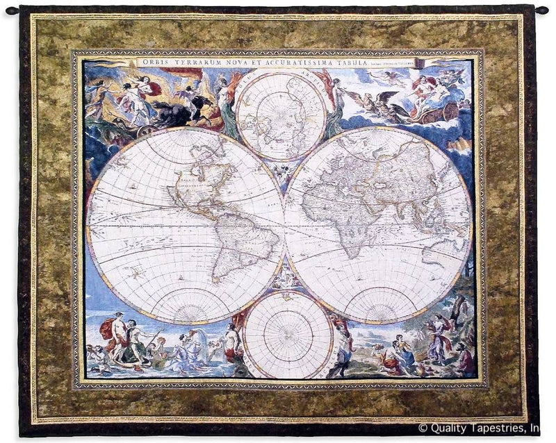 Old World Map Hemispheres Wall Tapestry