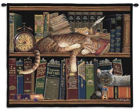 Sleeping Cats in Library Wall Tapestry