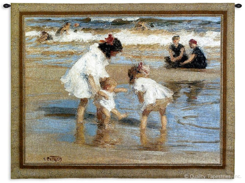Children Play on the Seashore Wall Tapestry