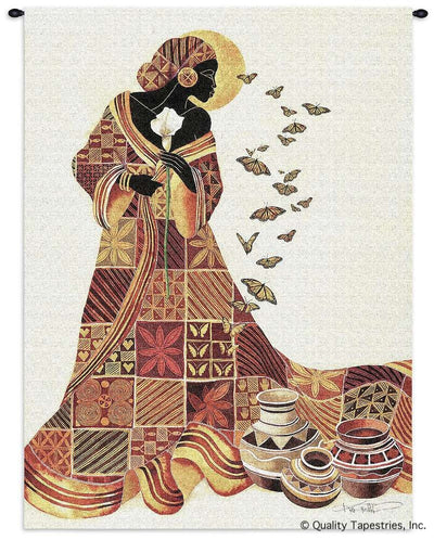 Modern African Woman & Butterflies Wall Tapestry