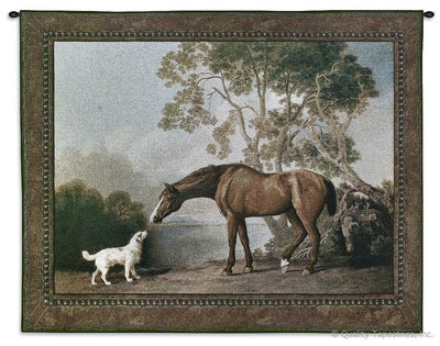 Bay Horse And White Dog Wall Tapestry