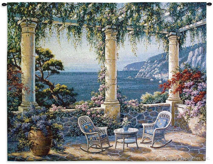 Mediterranean Seaside Terrace Wall Tapestry