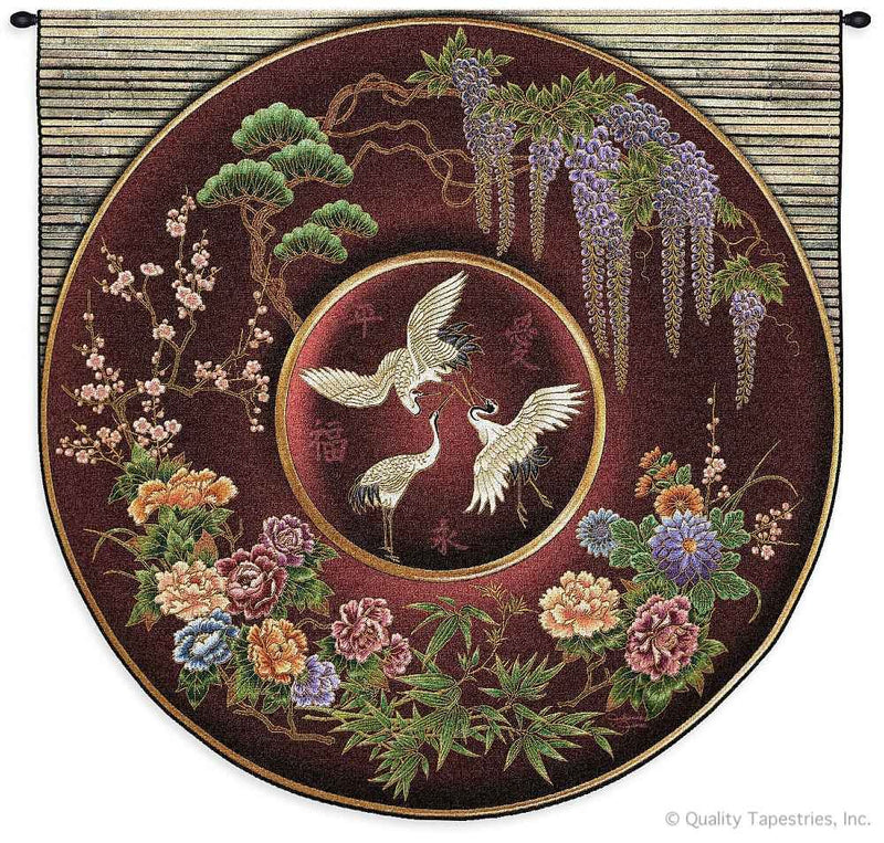 Cloisonne Red Asian Rounded Wall Tapestry