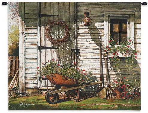 Rustic Barn Wheelbarrow Wall Tapestry