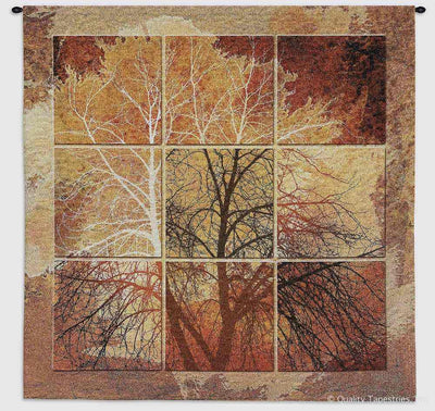 Autumn Tree Orange Squares Wall Tapestry