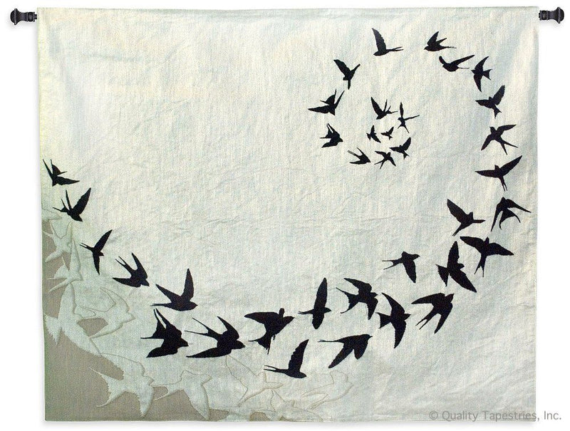 Bird Silhouettes in Flight Chenille Wall Tapestry