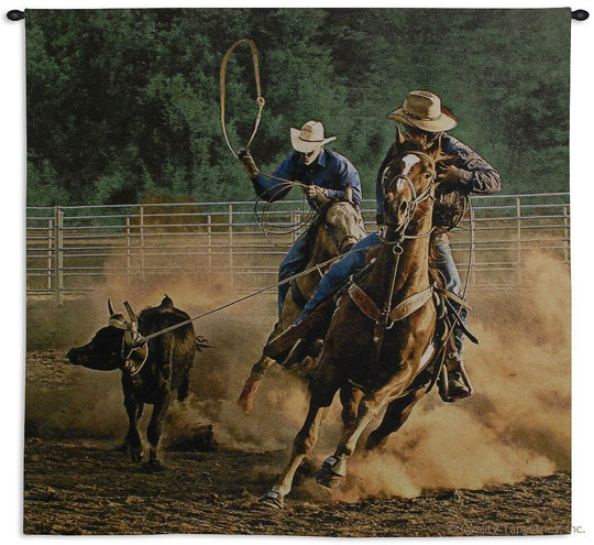 Roping on the Ranch Wall Tapestry