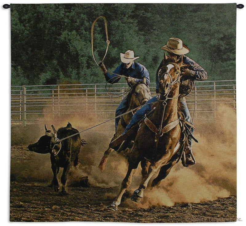 Roping on the Ranch Wall Tapestry