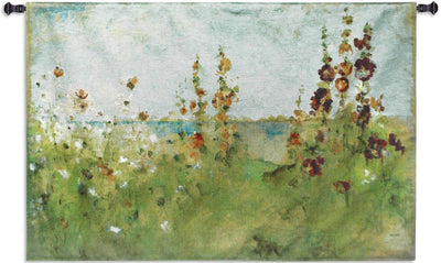 Hollyhocks by the Sea Wall Tapestry