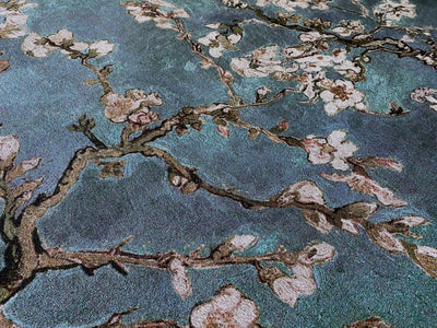 Almond Blossom Blue Square Wall Tapestry