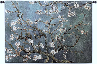 Almond Blossom Blue Horizontal Wall Tapestry