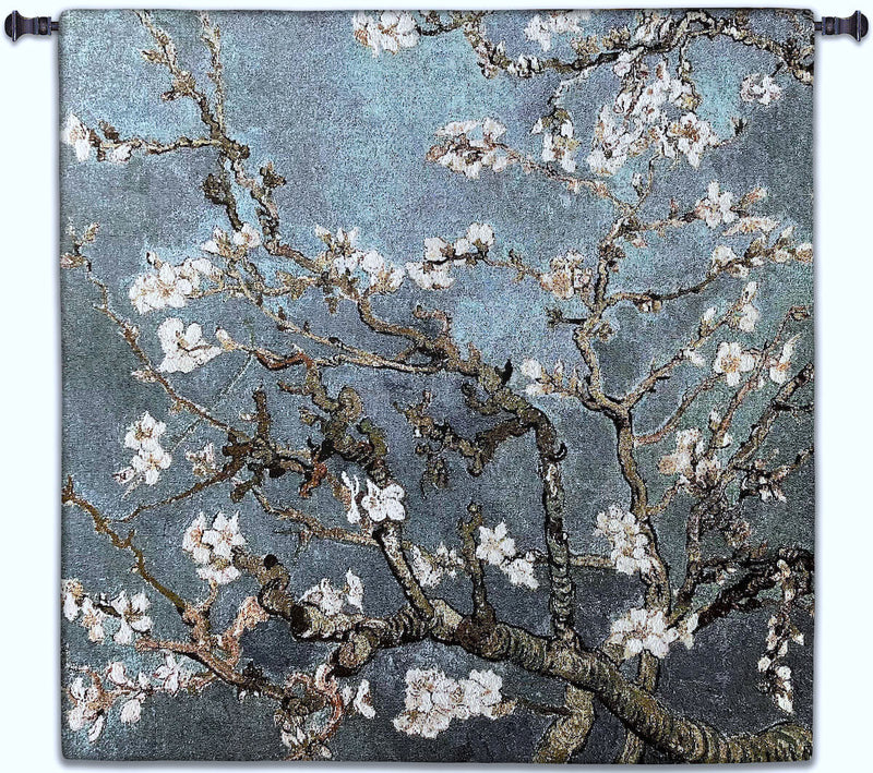 Almond Blossom Blue Square Wall Tapestry