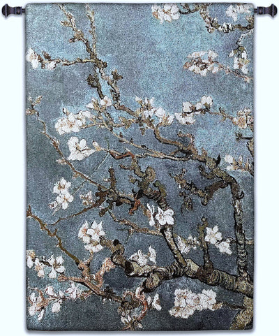 Almond Blossom Blue Vertical Wall Tapestry