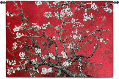 Almond Blossom Red Horizontal Wall Tapestry