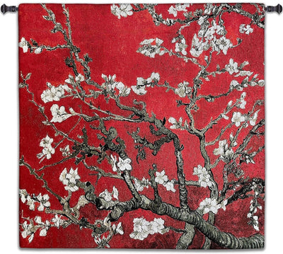 Almond Blossom Red Square Wall Tapestry