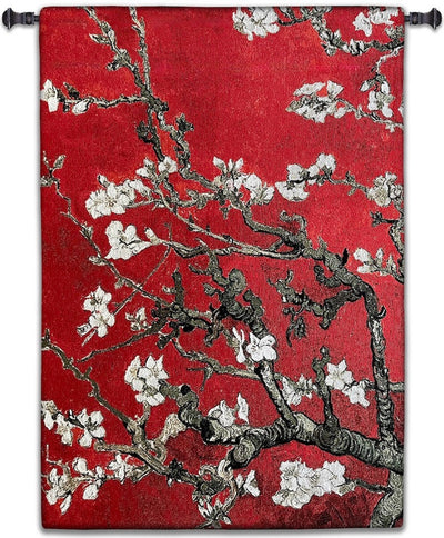 Almond Blossom Red Vertical Wall Tapestry
