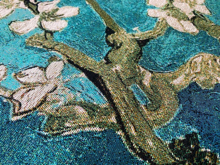 Almond Blossom Teal Square Wall Tapestry