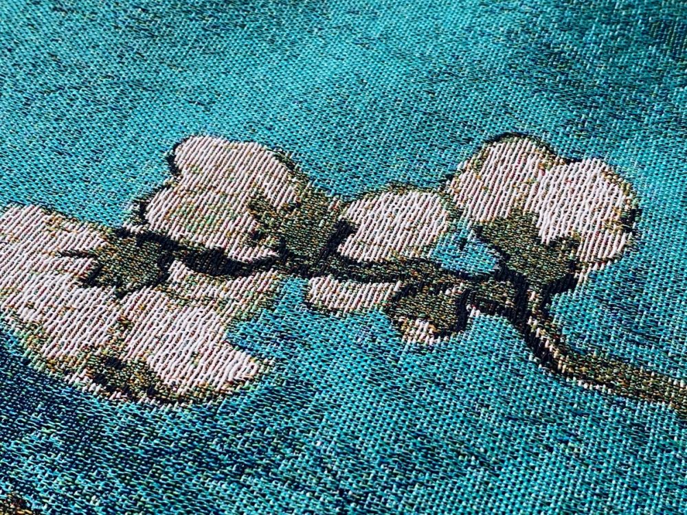 Almond Blossom Teal Horizontal Wall Tapestry