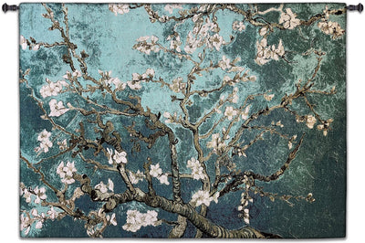 Almond Blossom Teal Horizontal Wall Tapestry