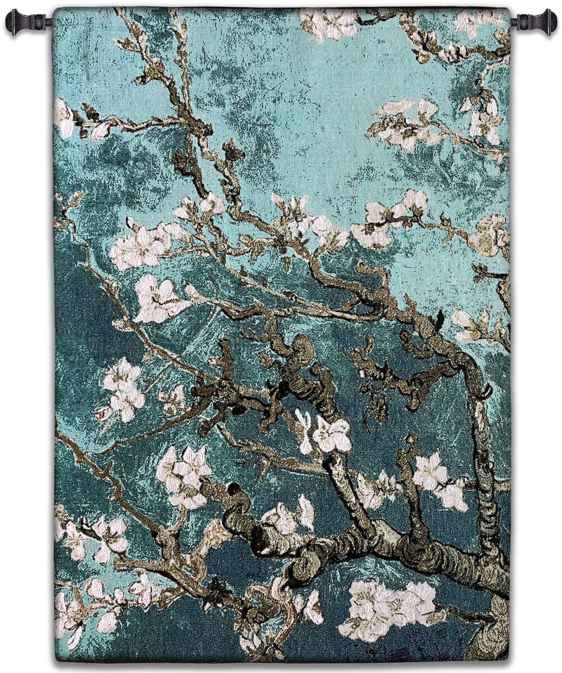 Almond Blossom Teal Vertical Wall Tapestry