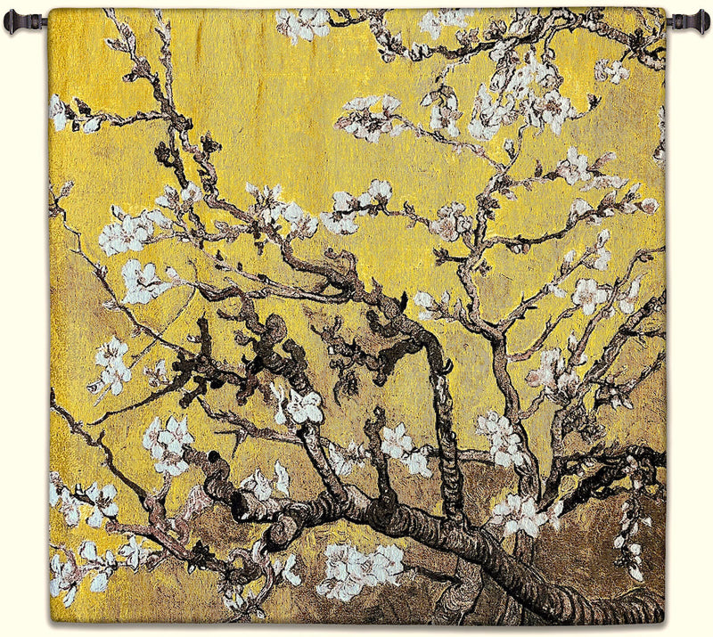 Almond Blossom Yellow Square Wall Tapestry