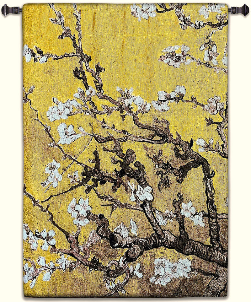 Almond Blossom Yellow Vertical Wall Tapestry