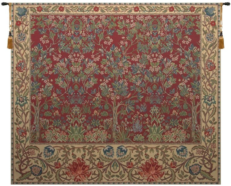 Tree of Life Red William Morris Horizontal Belgian Wall Tapestry
