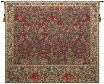 Tree of Life Red William Morris Horizontal Belgian Wall Tapestry