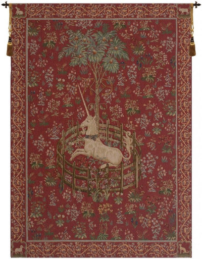 Licorne Captive Rouge French Wall Tapestry