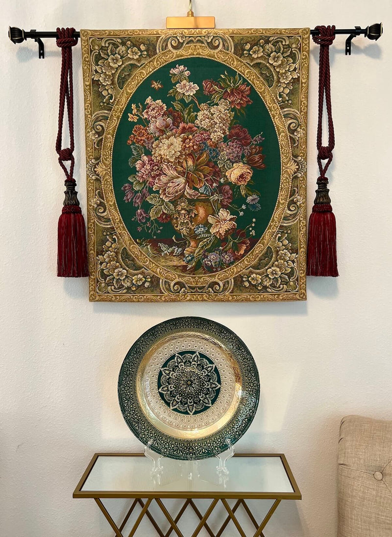Floral Composition in Green Italian Wall Tapestry