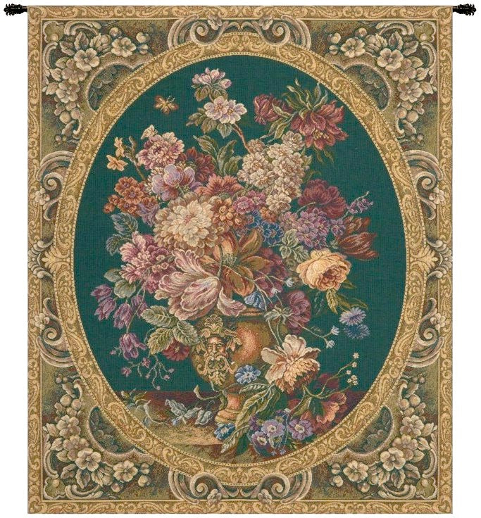 Floral Composition in Green Italian Wall Tapestry