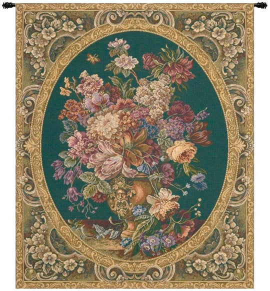 Floral Composition in Green Italian Wall Tapestry