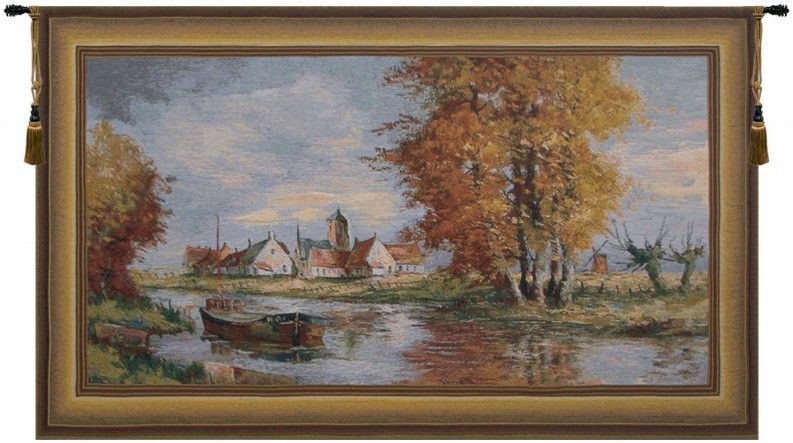 Riverside Flemish Village Belgian Wall Tapestry
