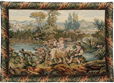 Children by the Lake Italian Wall Tapestry