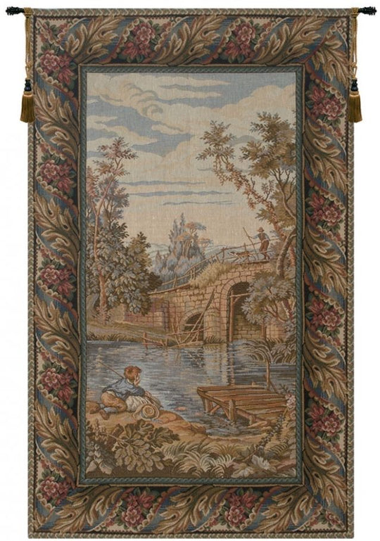 Fishing at the Lake Vertical Italian Wall Tapestry