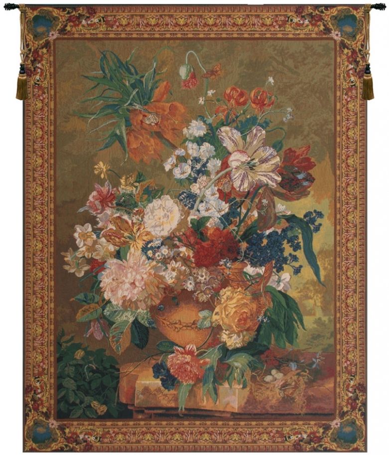 Terracotta Floral Bouquet Gold Belgian Wall Tapestry