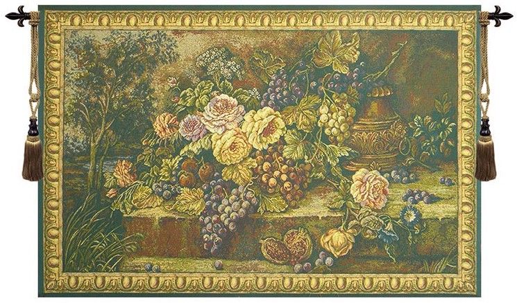 Bouquet with Grapes Green Italian Wall Tapestry