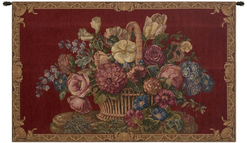 Flower Basket Burgundy Italian Wall Tapestry