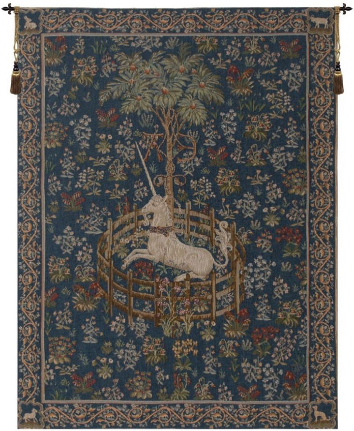 Licorne Captive Blue French Wall Tapestry
