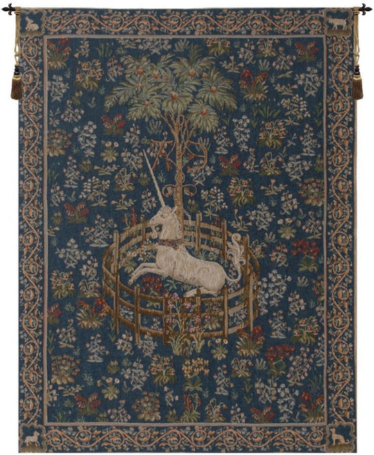 Licorne Captive Blue French Wall Tapestry