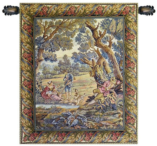 Hunters Resting Vertical Italian Wall Tapestry