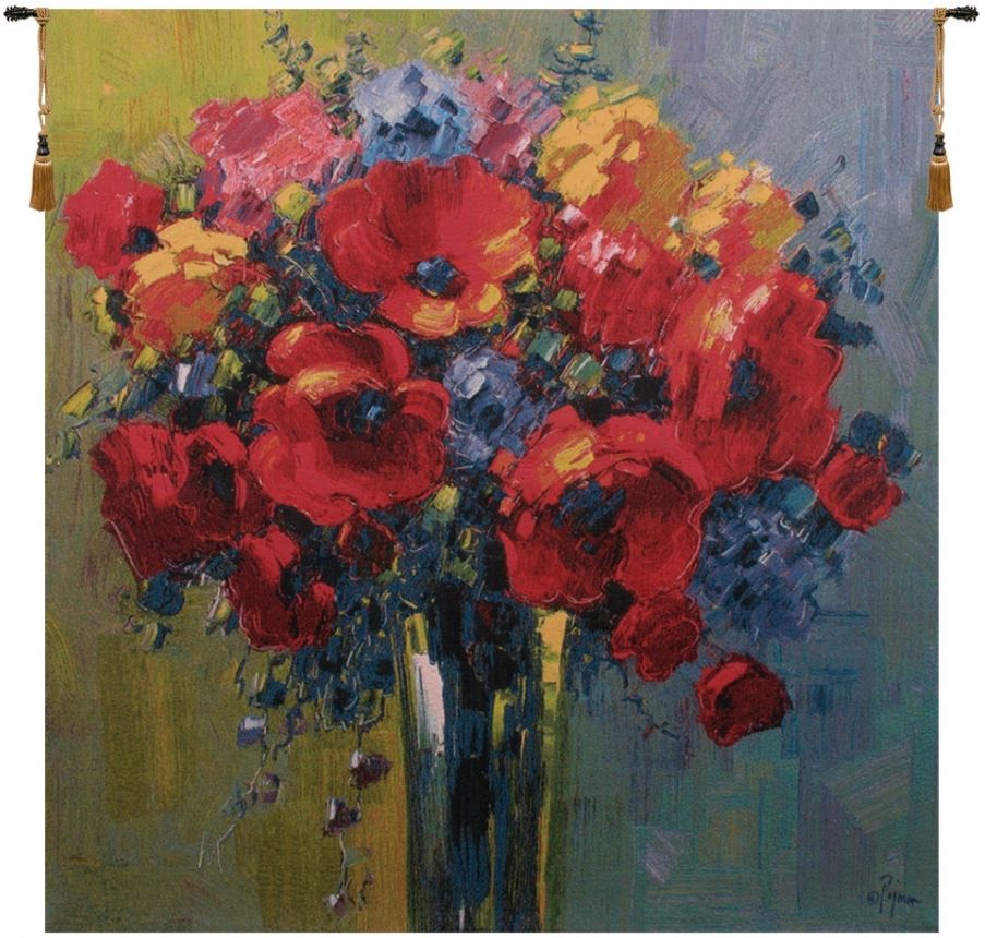 Poppy Bouquet Belgian Wall Tapestry
