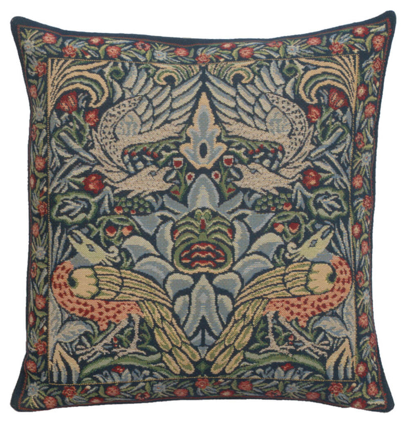 Peacock and Dragon Blue Pillow Cover