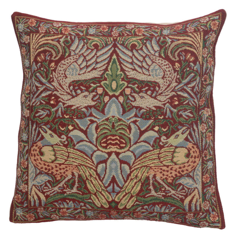 Peacock and Dragon Red Pillow Cover