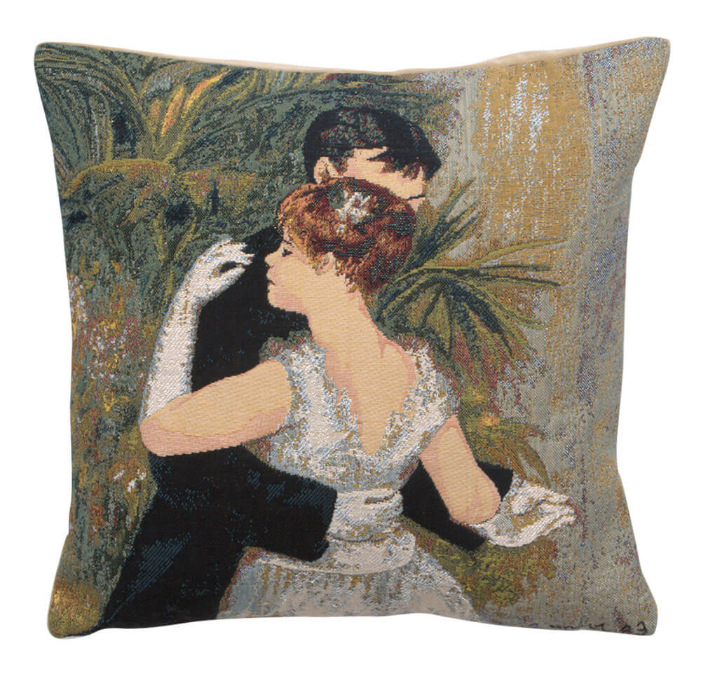 Degas Danse a la Ville Large pillow cover woven in Belgium, in brown and beige tones, sized 18" x 18"