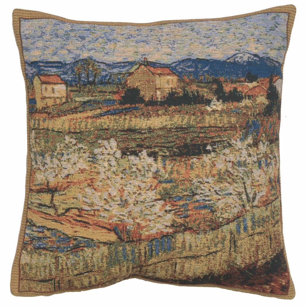 Le Crau with Peach Trees Pillow Cover