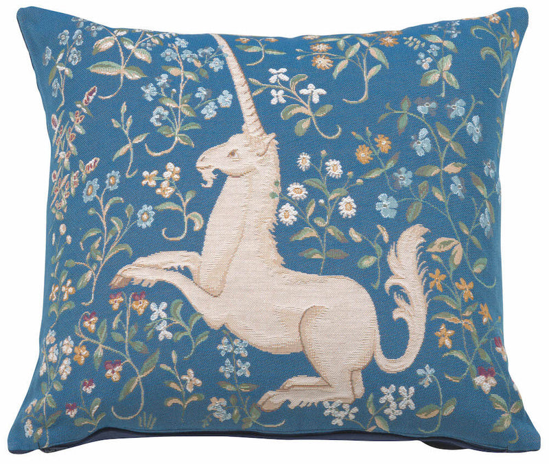 Licorne Fleuri Blue French Pillow Cover