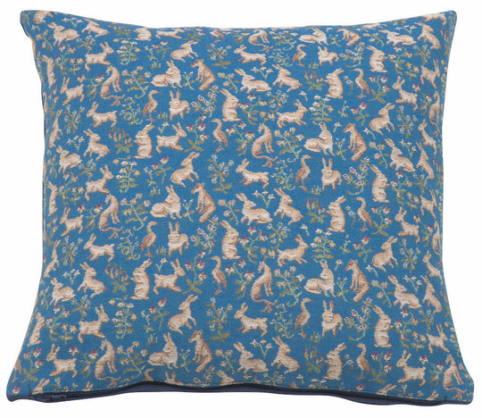 Mille Fleurs and Little Animals Blue French Pillow Cover