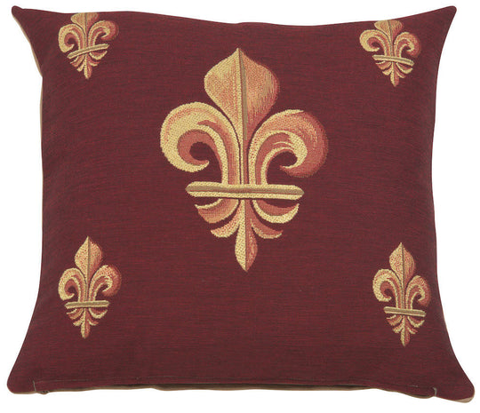 Five Fleur de Lys Red French Pillow Cover