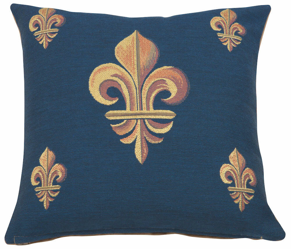Five Fleur de Lys Blue French Pillow Cover